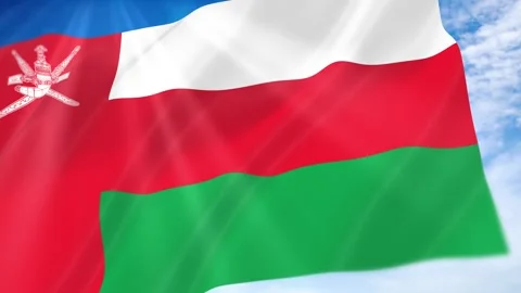 Oman Flag Seamless Loop 4k 60fps on Sky Background Stock Footage 341675996