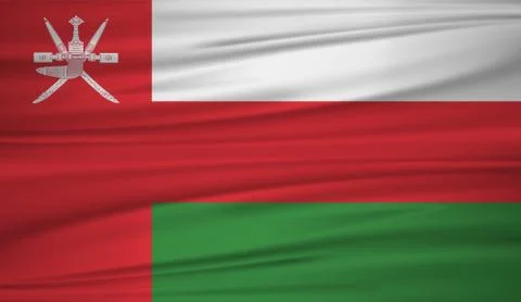 Oman flag vector. Vector flag of Oman blowig in the wind. EPS 10. Stock Illustration