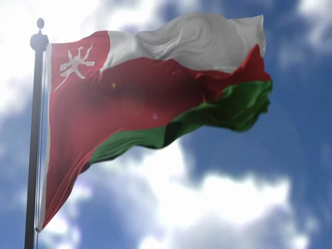 Oman Flag is Waving Against Blue Sky Stock Footage
