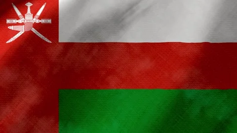 Oman flag waving background with real fabric texture Stockbeeldmateriaal 291917508