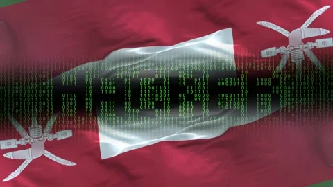 Oman flag - Waving flag on matrix binary code background Stock Footage 321420471