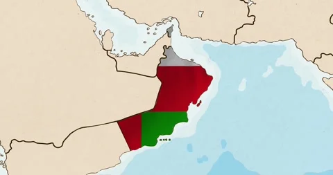 The oman flag waving inside the country on a world map Stock Footage 339033336