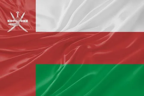Oman Flag Waving Textures Silk Background Stock Illustration