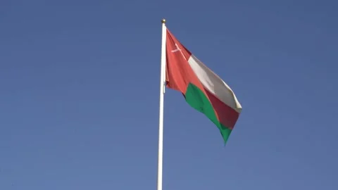 Oman flag waving in the wind in daylight Stock Footage