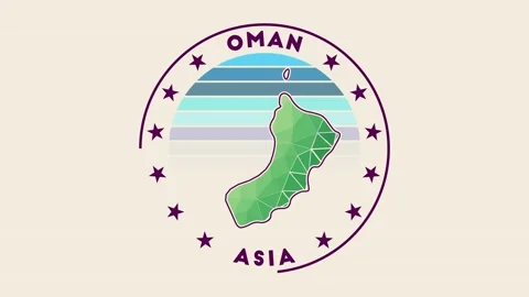 Oman intro video. Badge with the circular name and map of the country in low ... Stock Footage 236598995
