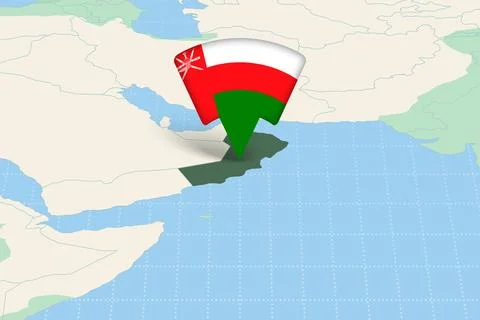 Oman Location Highlighted on Asian Map with Flag Icon. 库存插图