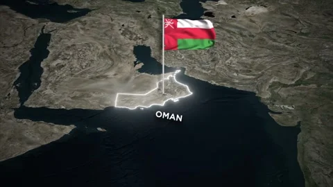 Oman Map Animation with 3D Waving of Oman Flag and Glowing Border on World Ma Stock Footage 329781827