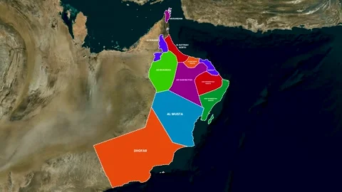 Oman Map Animation Highlighting All Regions Zoom Effect 4K Stock Footage 331994399
