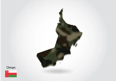 Oman map with camouflage pattern, Forest - green texture in map. Military con Stock Illustration