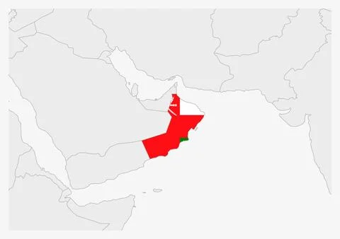 Oman map highlighted in Oman flag colors Stock Illustration