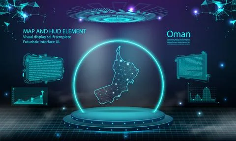 Oman map light connecting effect background. abstract digital technology UI.. Stock Illustration