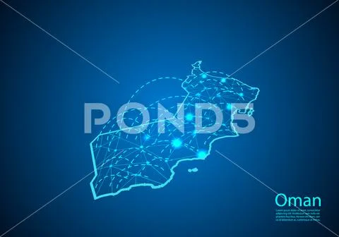 Oman map with nodes linked by lines. concept of global communication ...