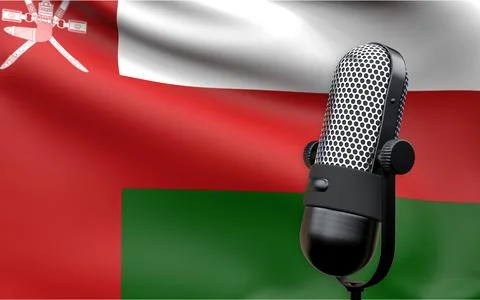 Oman national flag with microphone composition of voice of truth debate infor Stock Illustration