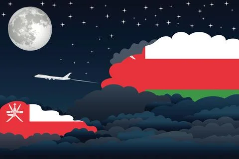 Oman Night Clouds Airplane Vector Illustration Stock Illustration