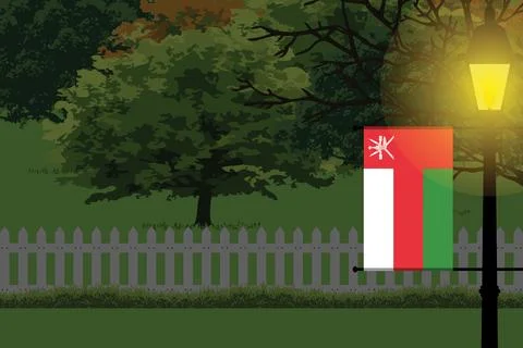 Oman Night Trees Lamp Vector Illustration Stock Illustration