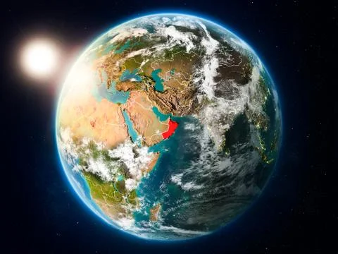 Oman with sunset from space Stock Illustration