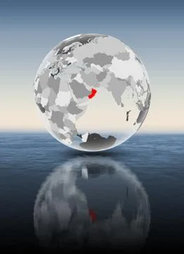 Oman on translucent globe above water Stock Illustration