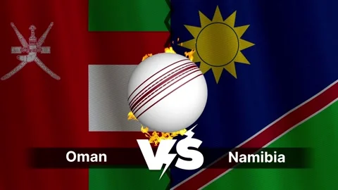 Oman vs Namibia 4K Animated Cricket Intro with Flags and Ball Motion Stock Footage 312105605