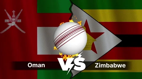 Oman vs Zimbabwe 4K Animated Cricket Intro with Flags and Ball Motion Stock Footage 312105695