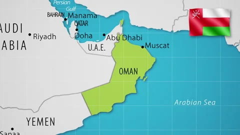 Oman on the World Map with Animated National Flag Stock Footage 314465297