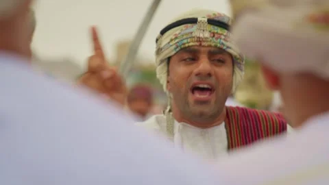 Omani Man Sing Folklore in Eid Razha, Nizwa Stock Footage 243130569
