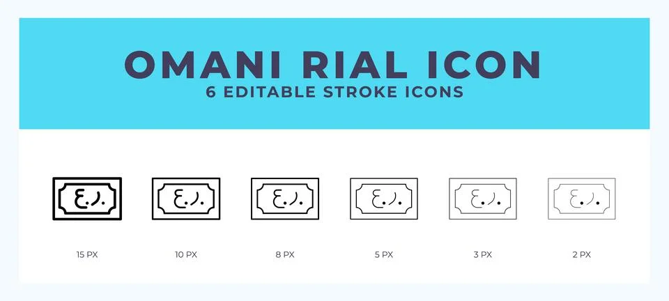 Omani rial icon set with different stroke. Design elements for logo. Vector.. Stockillustratie