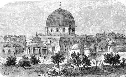 Omar Mosque, Dome of the Rock, in Jerusalem, Israel, after a view from 1860, Ilustração Stock