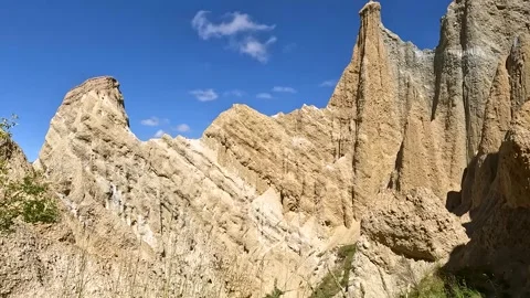 Omarama Clay Cliffs unique landscape with pinnacles, deep ravines, and shar.. Stock Footage 295011402