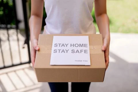 Ome delivery when Lock down and Self-quarantine at home. New normal and life  Photos