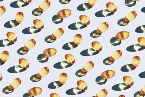 Omega 3 capsule pattern. Different pills. Medical horizontal banner Stock Photos