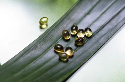 Omega 3 capsules, close-up Stock Photos