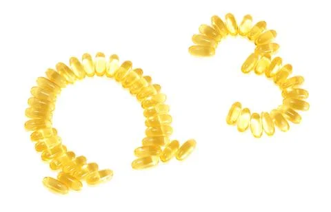 Omega-3 cod liver fish oil capsules for daily EPA and DHA dietary needs Stock Photos