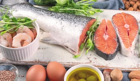 Omega-3 fatty acid rich foods Stock Footage 166380876