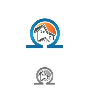 Omega logo vector template with home design Stock Illustration
