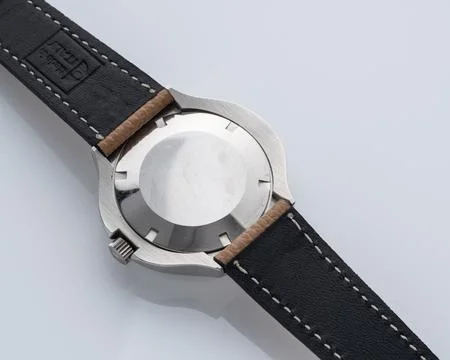 Omega watch case back view, Stingray model. Self-winding watch, steel case,.. 写真素材