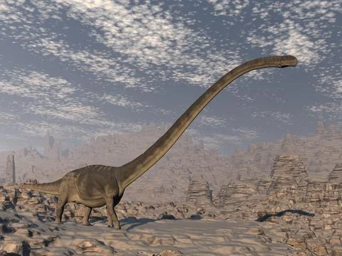 Omeisaurus dinosaur in the desert - 3D render Stock Illustration