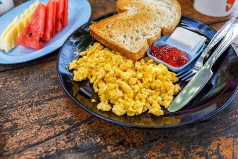 Omelet - breakfast in cafe Stock Photos