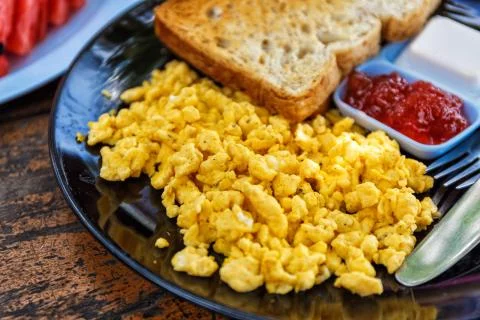 Omelet - breakfast in cafe Stock Photos