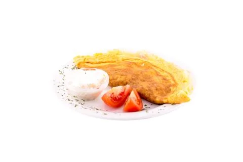 Omelet with cheese, ham or prsut Stock Photos