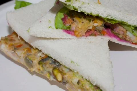 Omelet fish with bread Stock Photos