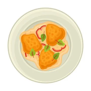 Omelette with Bread Slices and Vegetables Served on Plate Top View Vector Illustrazione stock