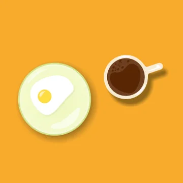 Omelette with cup coffee on orange background Illustrazione stock