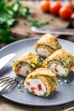 Omelette rolls with curd Stock Photos
