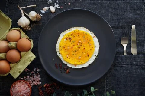 Omelette, scrambled eggs, an egg breakfast, free-range eggs Stock Photos