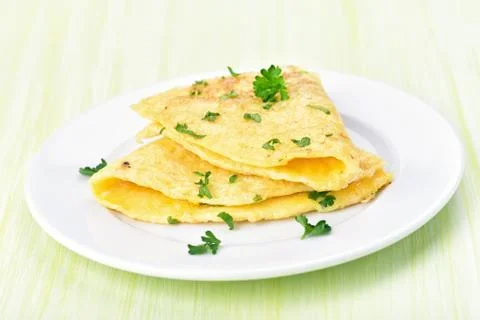 Omelette on white olate Stock Photos