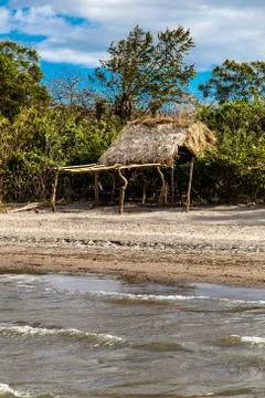 Ometepe beach with wood construction Stock Photos