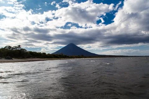 Ometepe vulcano view from beach Stock Photos