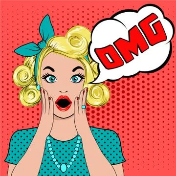 OMG bubble pop art surprised blond woman Ilustração Stock