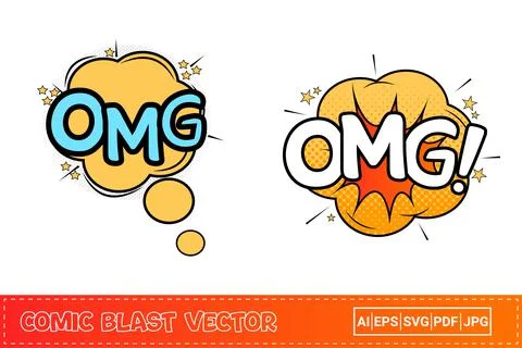 OMG comic explosion with yellow and blue color. OMG comic blast with orange,  Stock Illustration