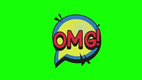 OMG comic speech bubble animation with burst style on green screen Stock Footage 314392599